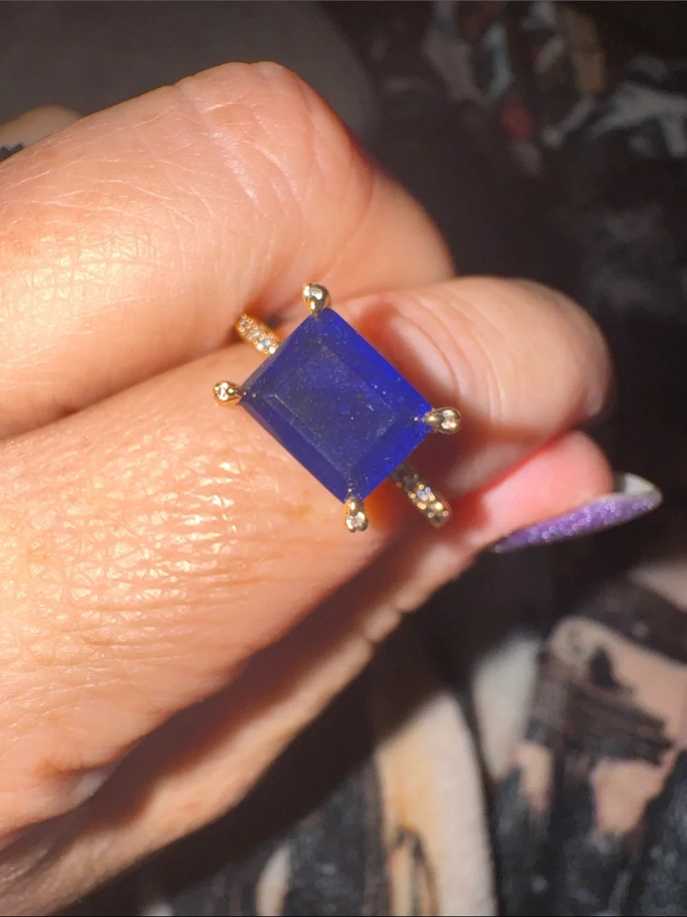 bp Gold Ring with Royal Blue Emerald-Cut Stone